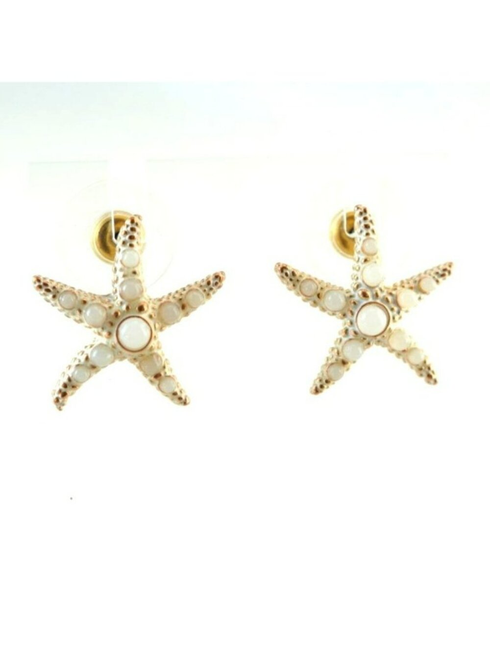 Napier Starfish Gold-Tone Earrings White Gemstone Accents Vintage Nautical
